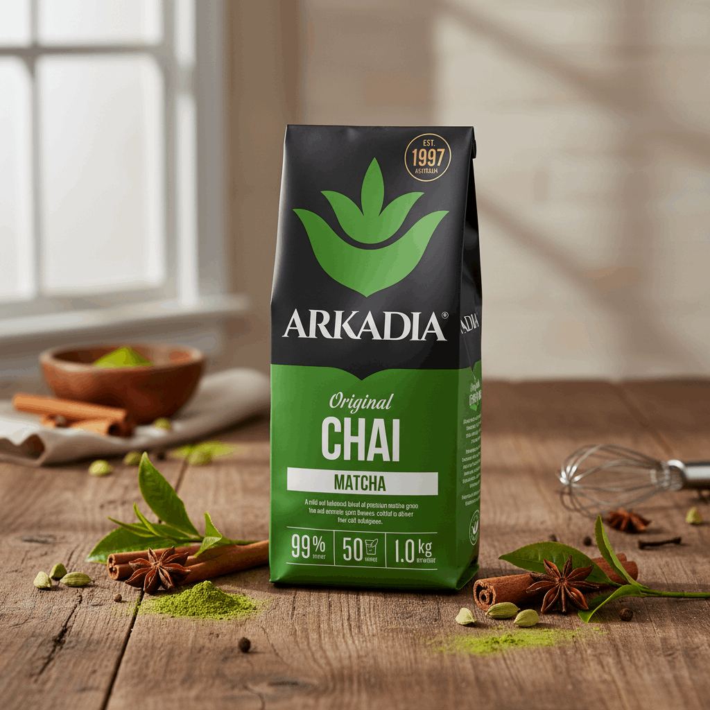 Arkadia Original Chai Matcha package on a white background