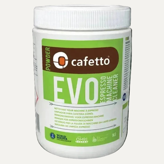 Cafetto Evo Espresso Machine Cleaner powder container on a white background