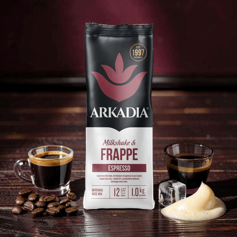 Arkadia espresso frappe blended drink in a glass