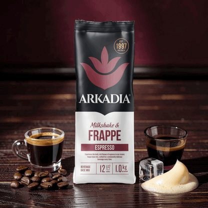 Arkadia espresso frappe blended drink in a glass