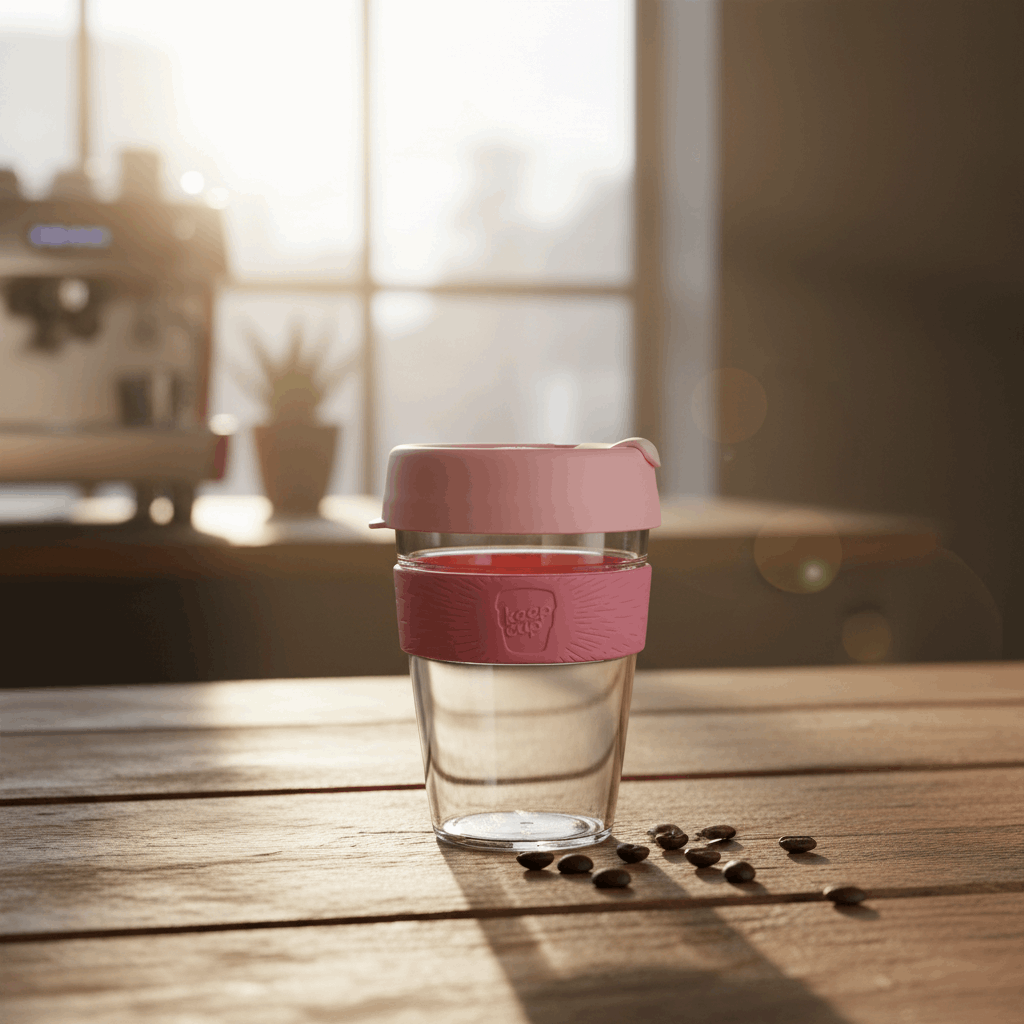Original KeepCup in pink, held in hand