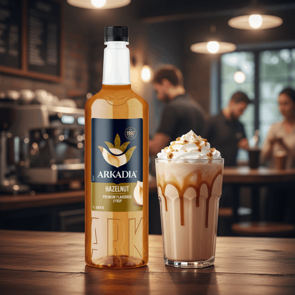 Arkadia Hazelnut syrup 1L bottle, back label