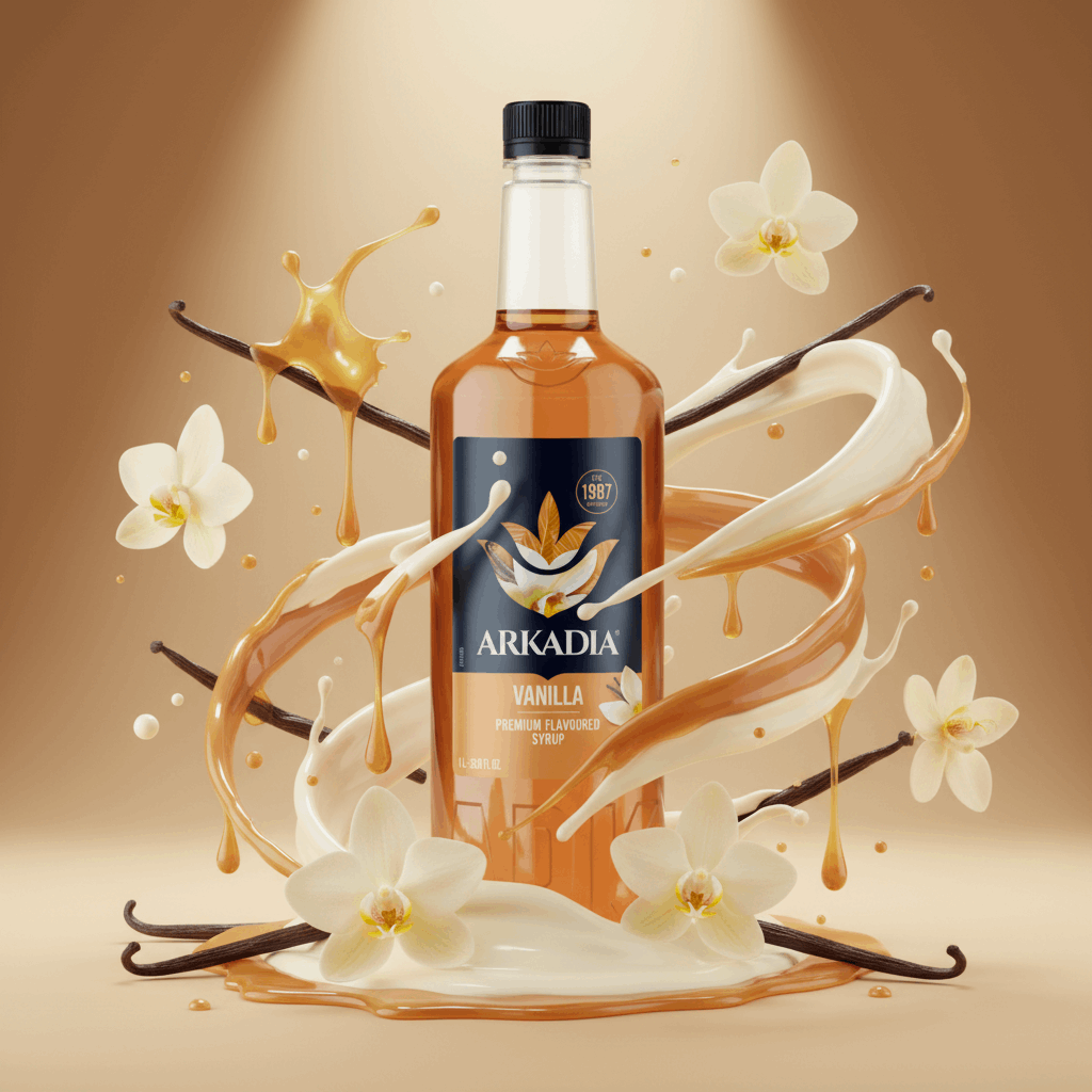 Arkadia Vanilla syrup 1L bottle, back label