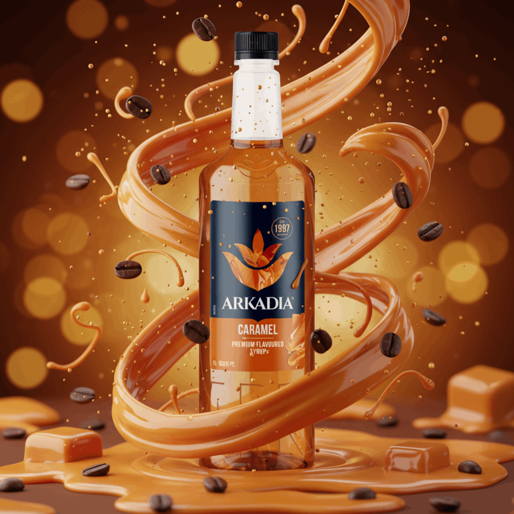 Arkadia Caramel syrup 1L bottle, back label