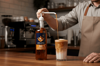 Arkadia Salted Caramel syrup 1L bottle, back label