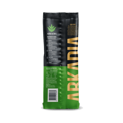 Arkadia Original Matcha Chai latte powder pouch, back of pack