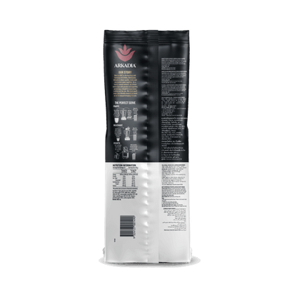 Arkadia espresso milkshake and frappe base mix, back of pack