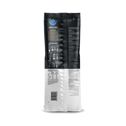 Arkadia vanilla milkshake and frappe base mix, back of pack