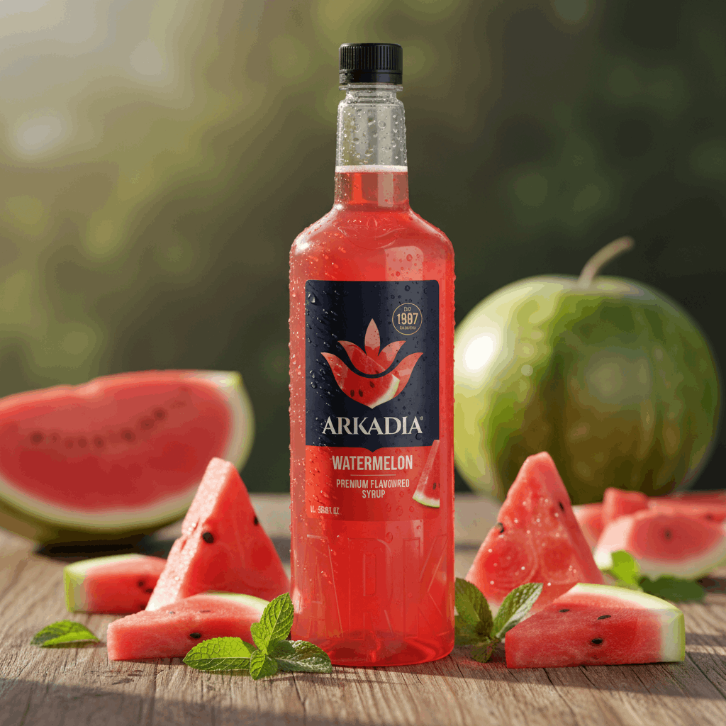 Arkadia Watermelon syrup 1L bottle, back label