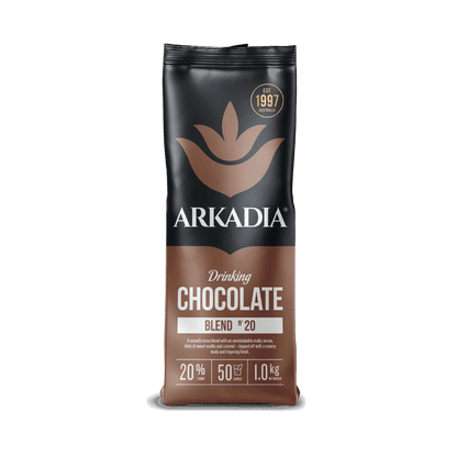 Arkadia drinking chocolate blend package on a white background