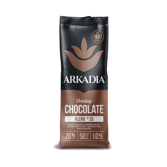 Arkadia drinking chocolate blend package on a white background