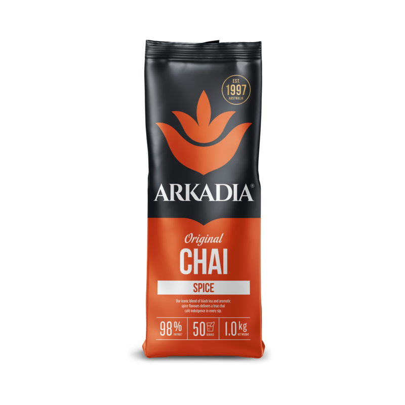Arkadia Original Spice Chai latte powder pouch, front of pack