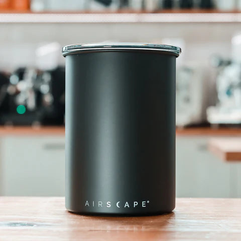 Airscape Classic matte black coffee canister, side view
