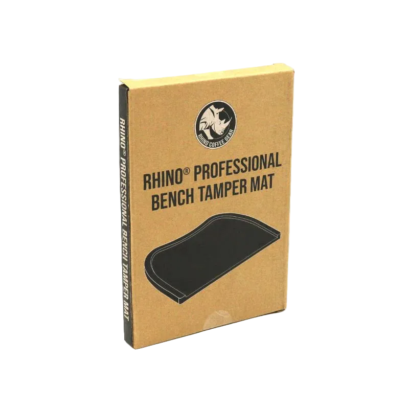 Cardboard packaging of Rhino Professional Bench Tamper Mat on a white background