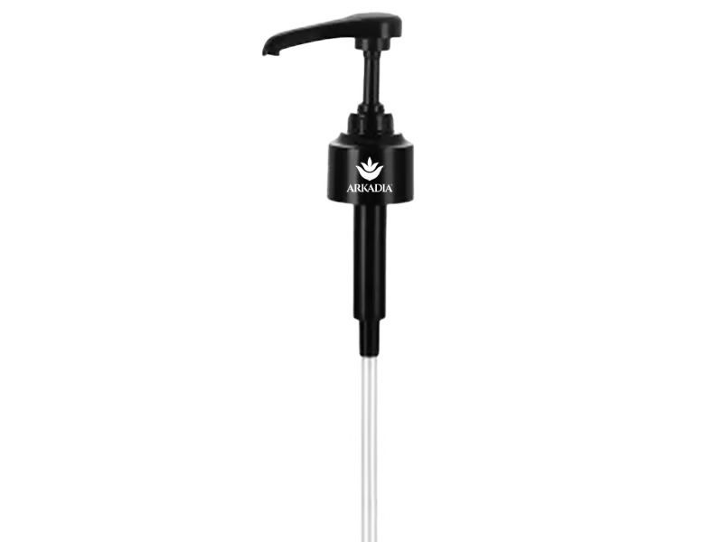 Black pump with 'ARKADIA' branding on a gray background