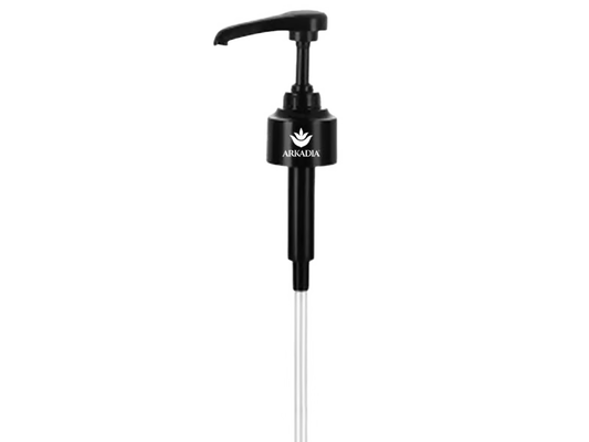 Black pump with 'ARKADIA' branding on a gray background