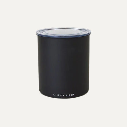 Airscape Classic matte black coffee canister with the lid removed