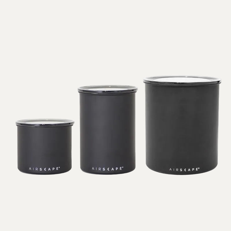 Airscape Classic matte black canister showing the plunger lid