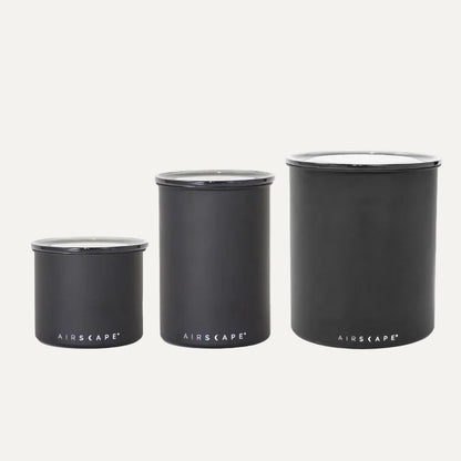 Airscape Classic matte black canister showing the plunger lid